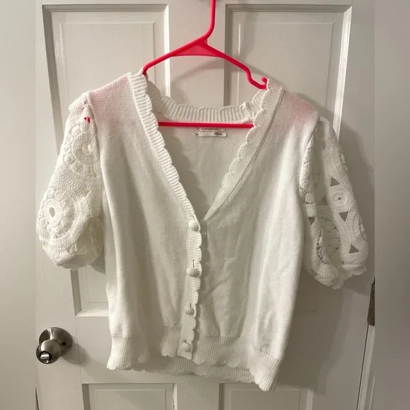 By Anthropologie Short-Sleeve Crochet Cardigan Sweater - Picture 4 of 13